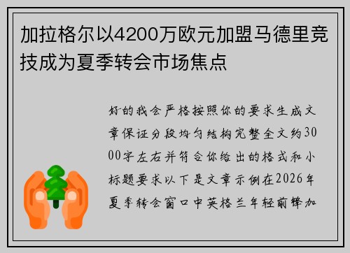 加拉格尔以4200万欧元加盟马德里竞技成为夏季转会市场焦点
