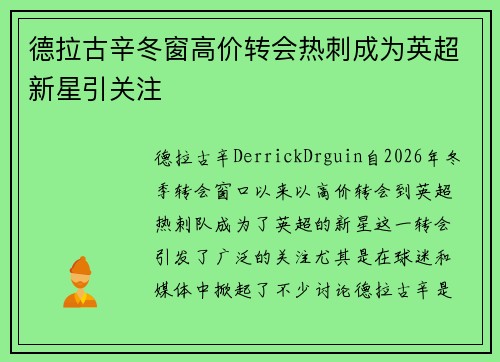 德拉古辛冬窗高价转会热刺成为英超新星引关注